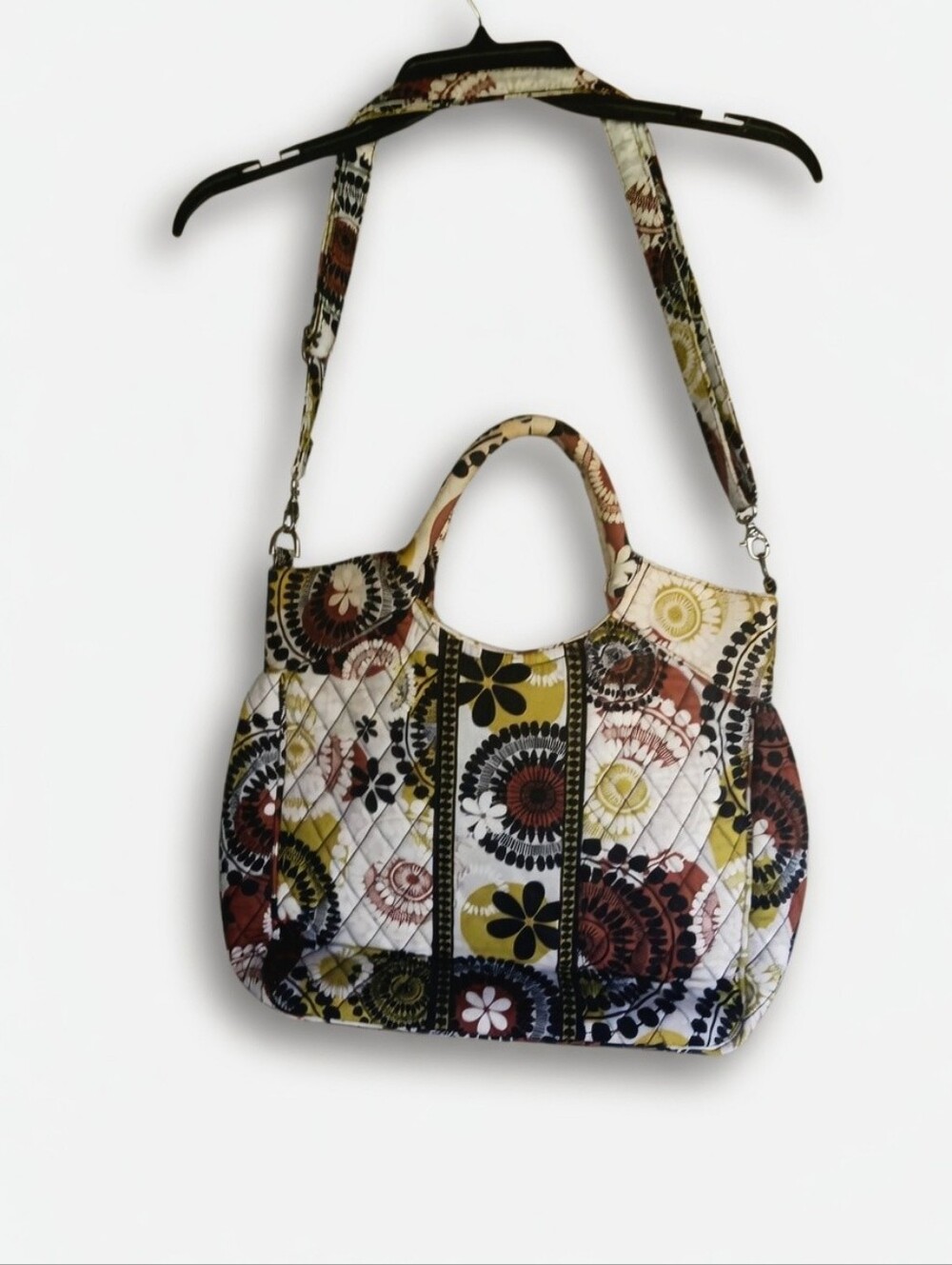 Vera Bradley Quilted Shoulder Bag in Brown, Yellow, and Cream